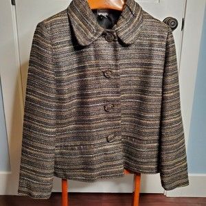 Chico's SZ 2 (12/14) White Label Lined Blazer Jacket Multicolor Black Tan Tweed